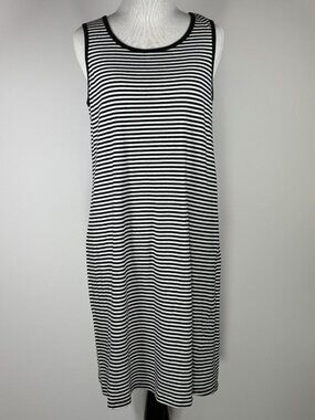 Denver Hayes Tank Dress Womens Medium Black White Striped Round Neck Casual